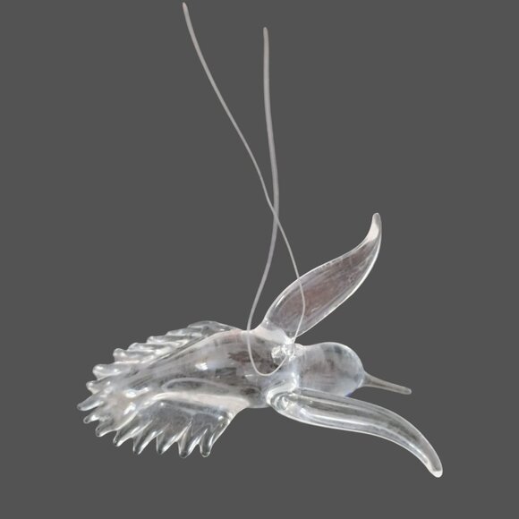 Vintage Clear Crystal Glass HUMMINGBIRD Ornament, Blue Eye Bird Sun Catcher - Picture 11 of 13